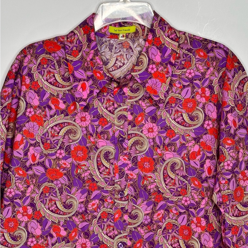 Tell Your Friends Revolve Pink Purple & Red Floral Paisley Shirt Sz M - Picture 4 of 4